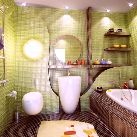 Zeleno-rjava kopalnica s ploščicami